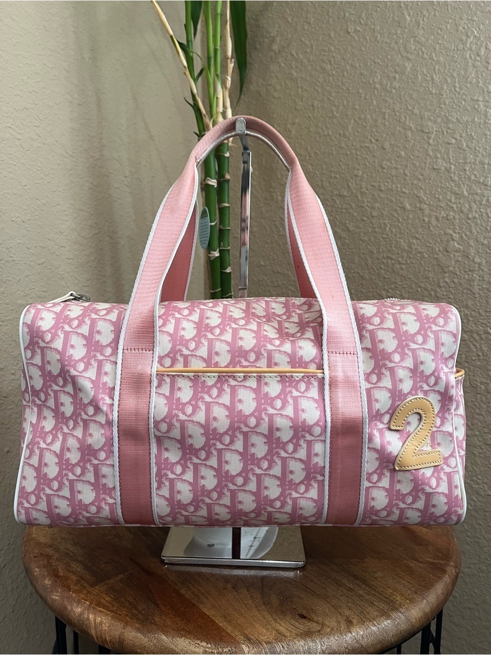 CHRISTIAN DIOR RARE PINK LAMINATED CANVAS TROTTER BAG